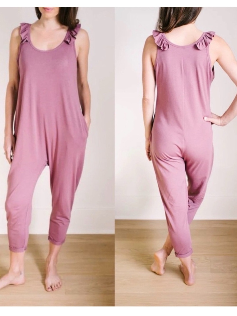 Smash + Tess Sweetheart Sleeveless Ruffle Strap Jumpsuit in Pink Medium
